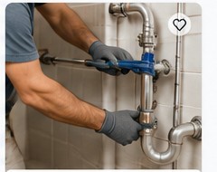 Professional plumber working on household pipes